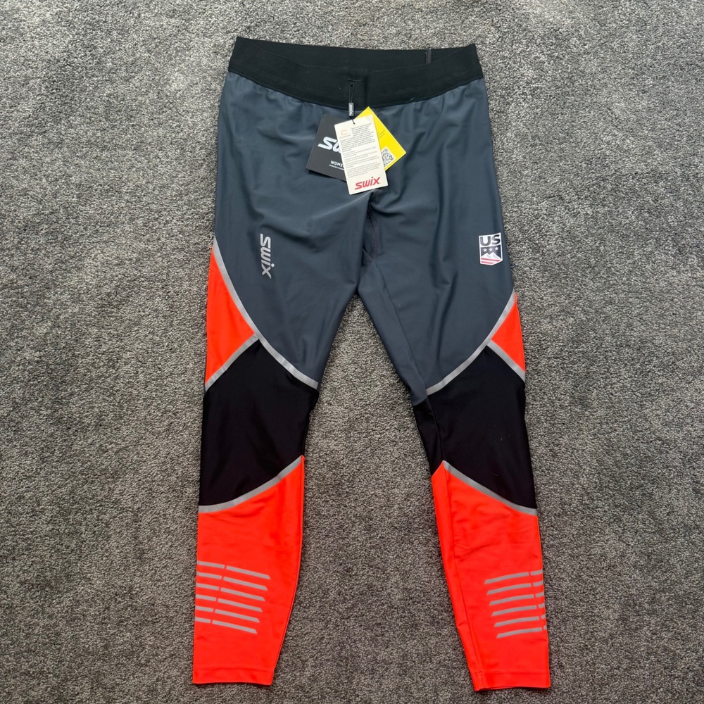 Swix Radiant Tights W Women Large Neon Red Grey US Ski Team Leggings 32226 NEW